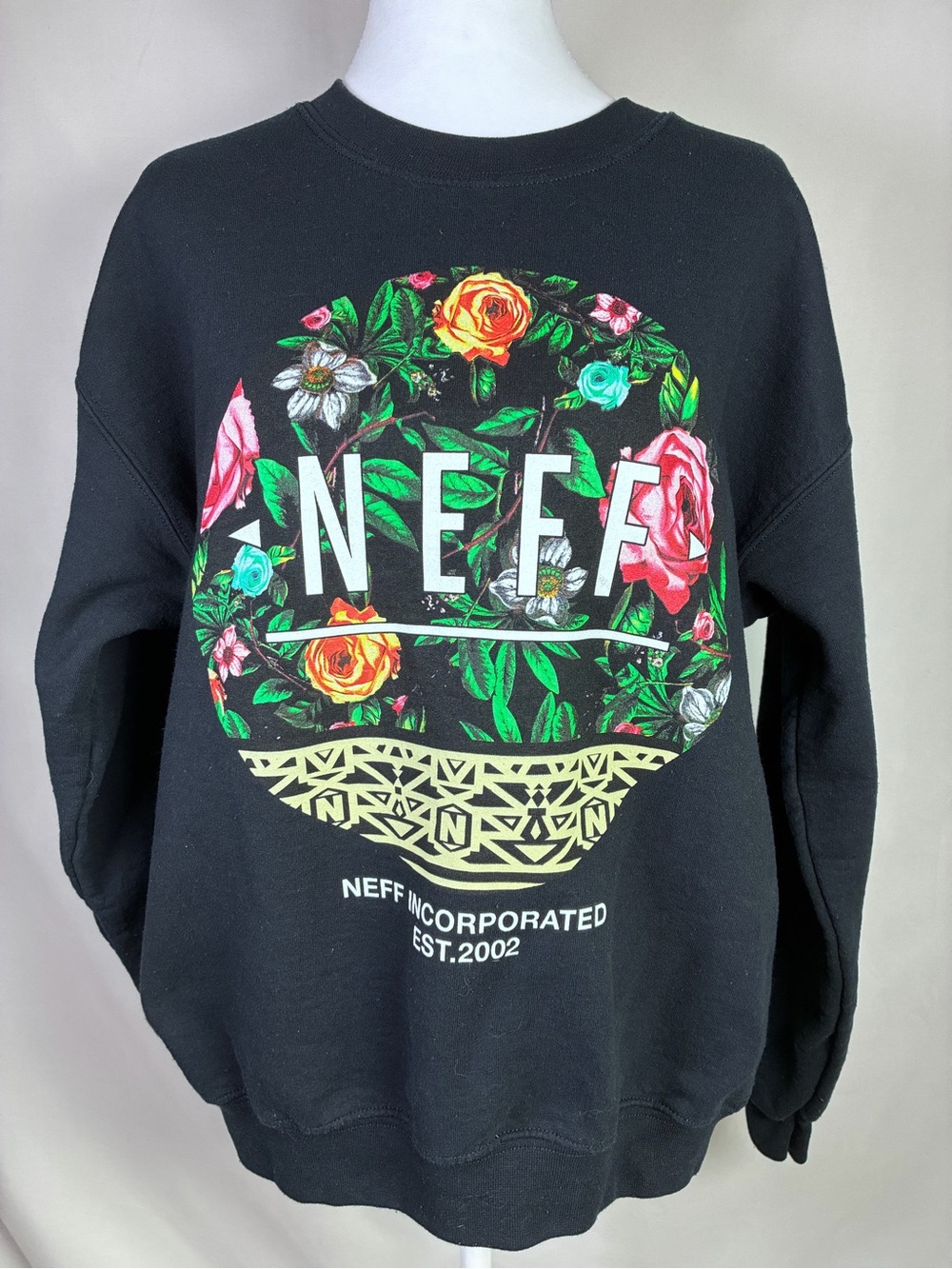 Neff Floral Graphic Crewneck Black Sweatshirt - Size Medium